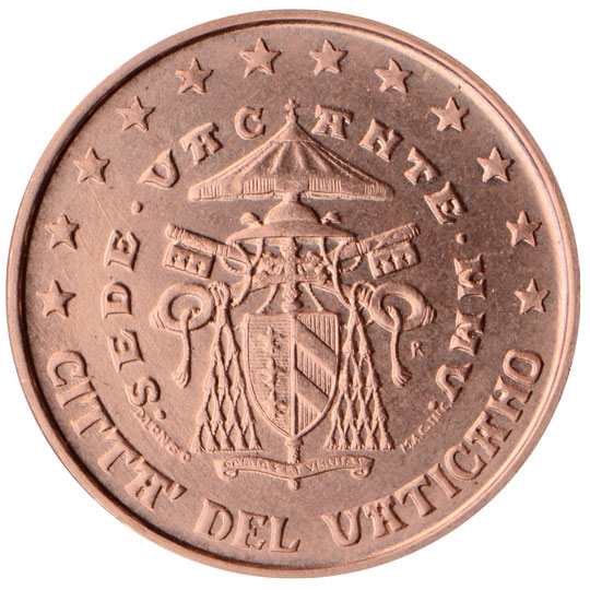 Vatican City 1 euro cent (2005) - Coat of arms of the Cardinal Chamberlain and the Apostolic Chamber